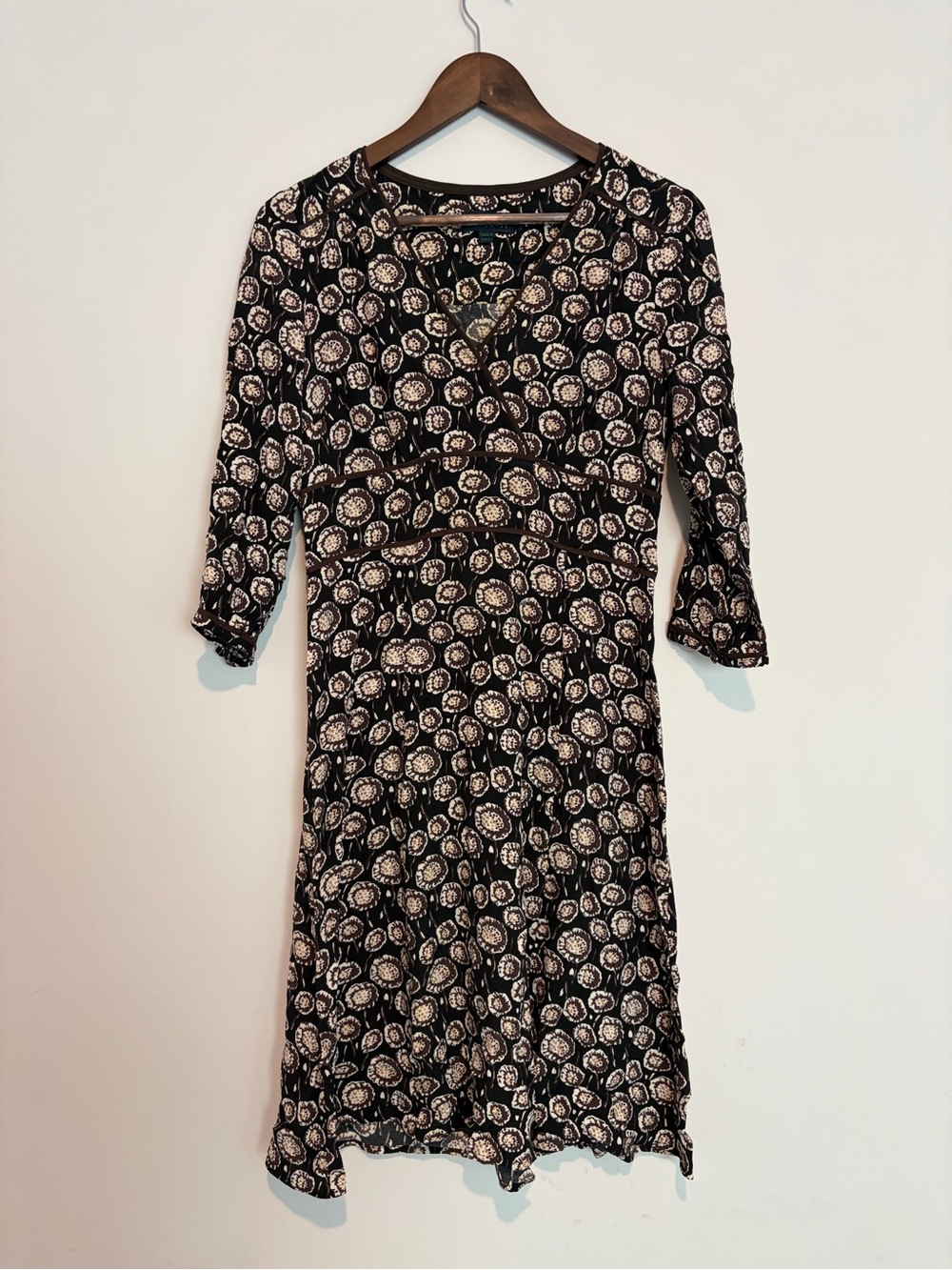 Boden Floral Dress 10R Black Brown Midi Whimsigoth Dark Academia